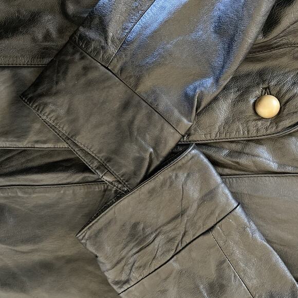 WILSONS Vintage Leather Black Jacket Gold Buttons Size M - Picture 13 of 16